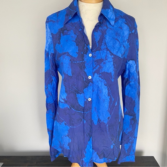 MNG Tops - MNG MANGO Blue Abstract Print Trio Button-Up Shirt Women’s 8